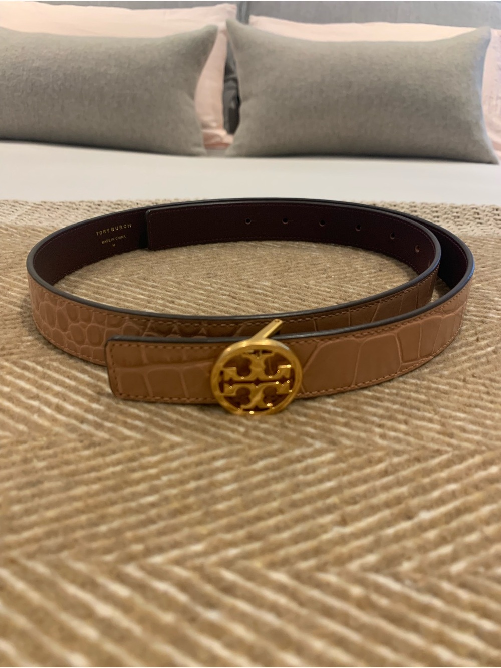 Tory Burch Belt 1” Embossed Croc Logo Belt